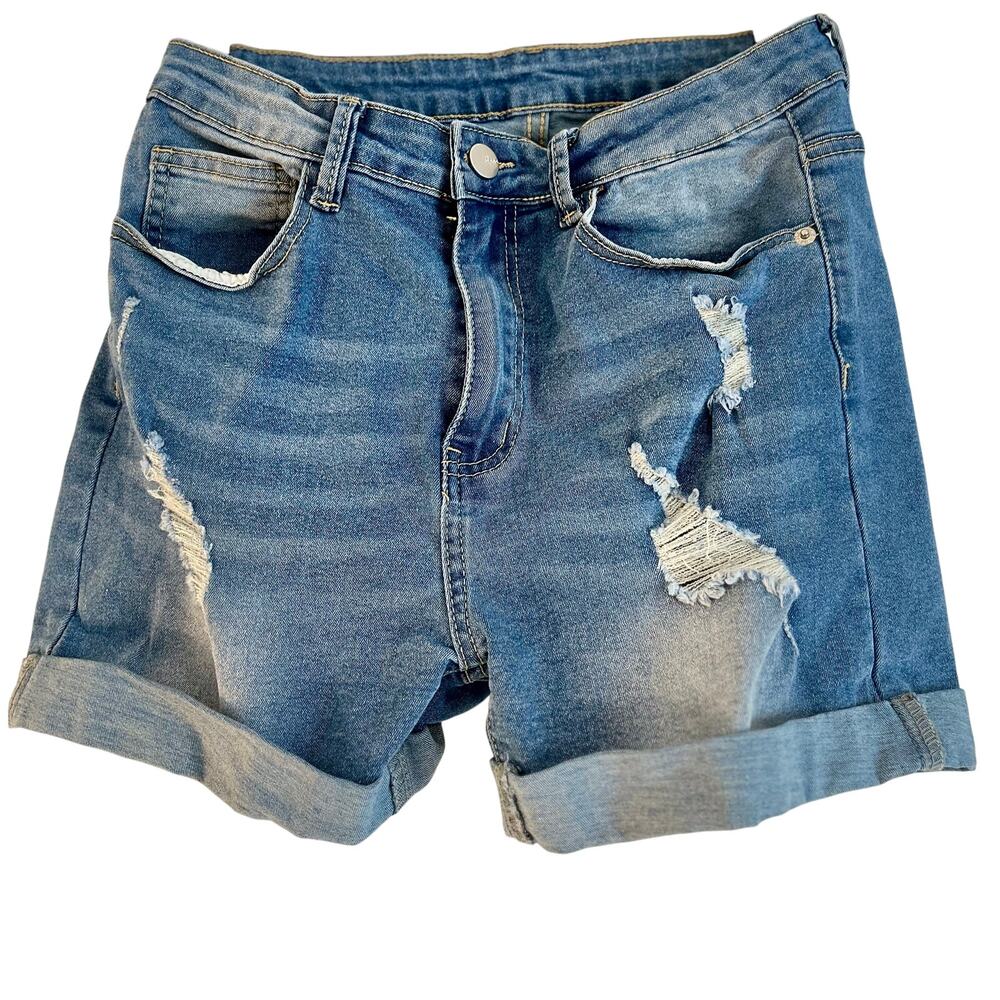Distressed High Rise Denim Shorts with Frayed Details Jean Shorts Size 5/6